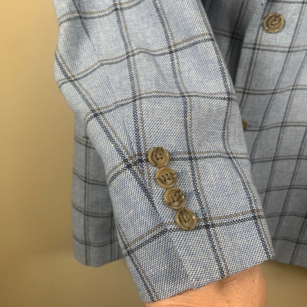 Stafford Classic Fit Linen Blend Blue Windowpane Blazer Size 46Reg - Picture 4 of 12